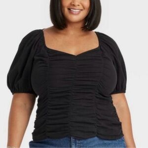 Ava & Viv- Puff Short-Sleeve Ruched Black Blouse - 2XL - NWT